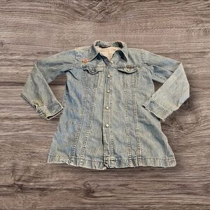 Vintage Wrangler Women’s Denim Jean Shirt Jacket Shacket Pearl Snaps Appliqué